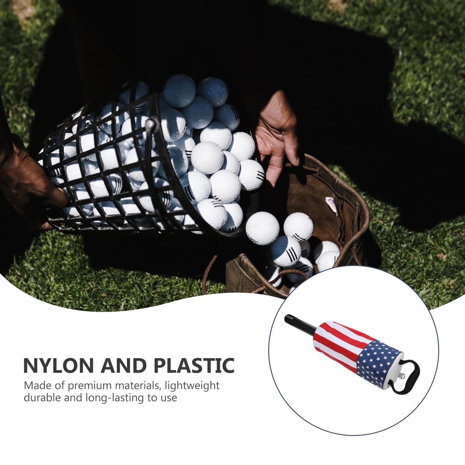 Raccoglitore di Palline da Golf in Nylon Premium, Grande Capacità, Senza Necessità di Piegarsi, con Cerniera per lo Stoccaggio