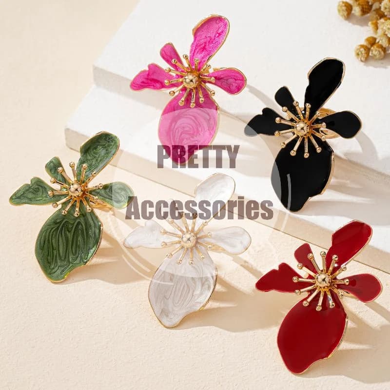 Bold Stylish Enamel Flower Ring Gold Tone Detailing Vibrant Glossy Finish for Women Date Night Party Wear Jewelry