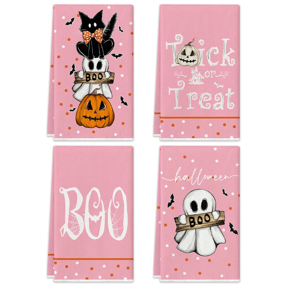 2/4Pcs Halloween Kitchen Towels, Ghost Black Cat Pumpkin Bat Print Absorbent Tea Towels Multi‑Purpose Cleaning Dish Cloths