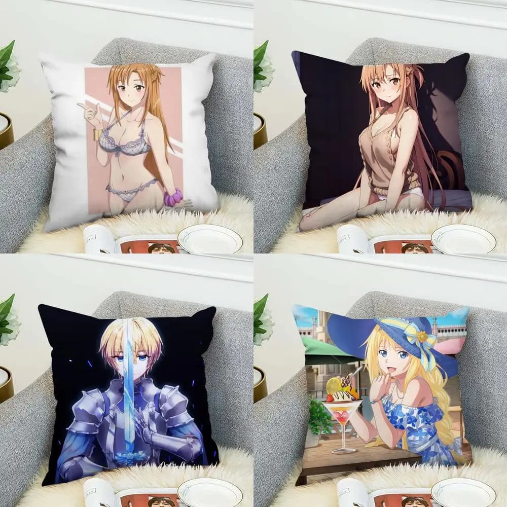 Federa per cuscino Sword Art Online per auto, divano, decorazione per la casa, stampa fronte-retro, copricuscino quadrato in peluche