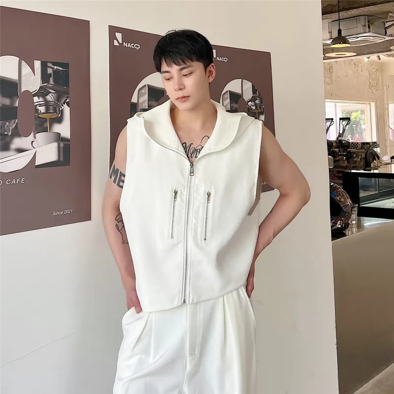 Summer New Style Korean Loose Open-Back Sleeveless Vest Jacket Hair Stylist Design Versatile Hooded Top Women's Fashion