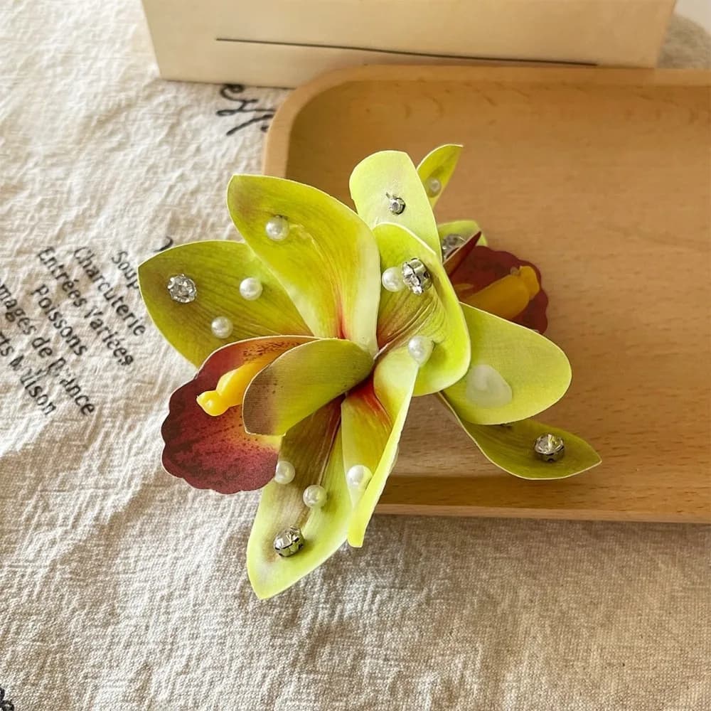 Orchid Hawaiian Flower Hair Clips Pearl Decoration Boho Flower Clips Hair Artificial Flower Artificial Flower Hair Clips