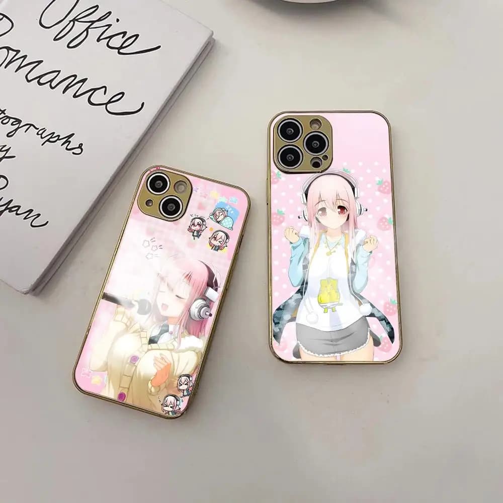 Custodia per telefono Super S-Sonico Anime Carina per iPhone 17 16 15 14 13 12 Pro Max Plus, con Bumper in Metallo Galvanizzato Antiurto