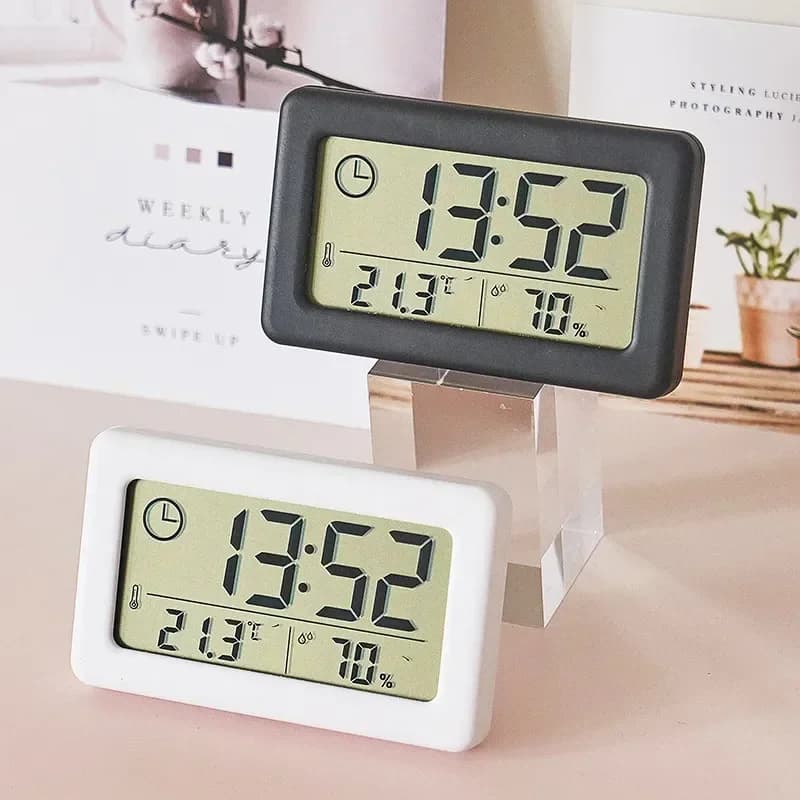 Orologio da Parete 12/24 Ore con Termometro, Orologio da Tavolo Digitale con Igrometro, Orologi Elettronici da Scrivania, Mini Elettronica Decorativa per Casa