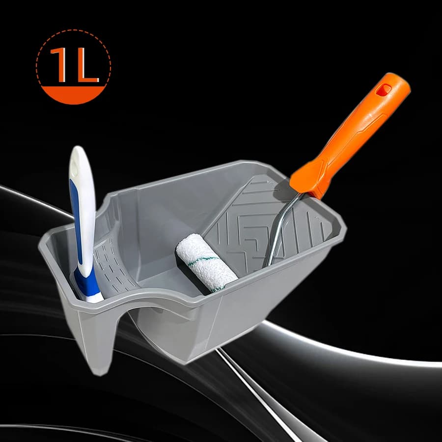 4 Inch Portable Paint Cup with Roller Frame: Durable PP Material, Large Capacity, Easy To Match For Brushes And Rollers, Grey