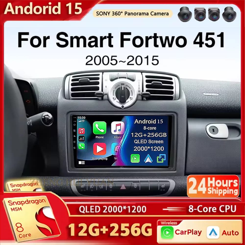 Per Mercedes Benz Smart Fortwo 451 2005 - 2010 Android 15 Carplay Autoradio di Navigazione GPS Lettore Multimediale stereo WIFI 4G DSP