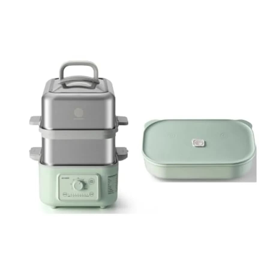 BUYDEEM G52 Vaporiera Elettrica da 10,6 Quarti con Contenitore in Ceramica CT3008 da 35 oz, Verde Accogliente