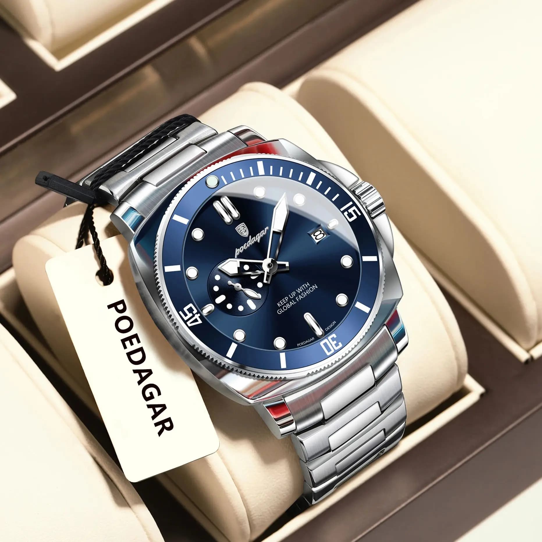 POEDAGAR Top Fashion Luxury Men's Watch Waterproof Men's Watch with Bright Date Men's Quartz Working Watch Stainless Steel
