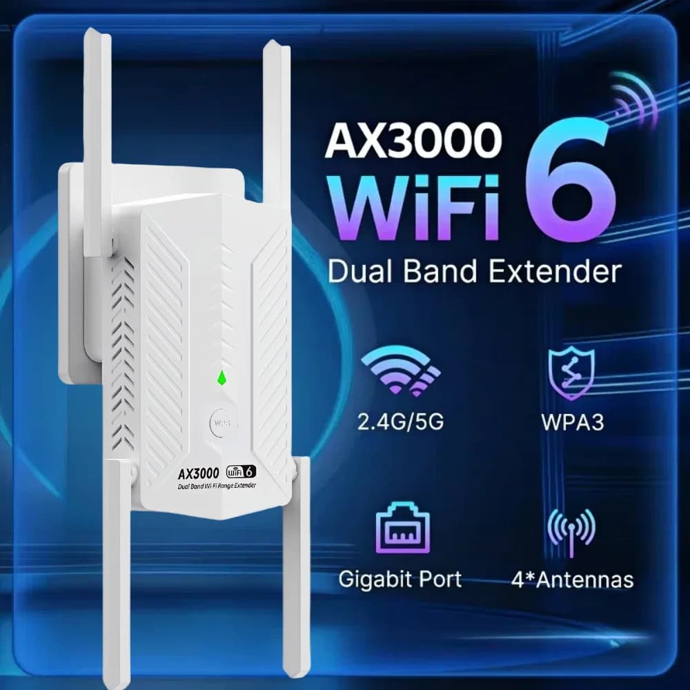 WIFI6 AX3000 Gigabit Ripetitore Wireless Router Dual Band 2.4/5Ghz Ripetitore di Segnale 4 Antenna ad alto guadagno Amplificatore a Lungo Raggio per la Casa