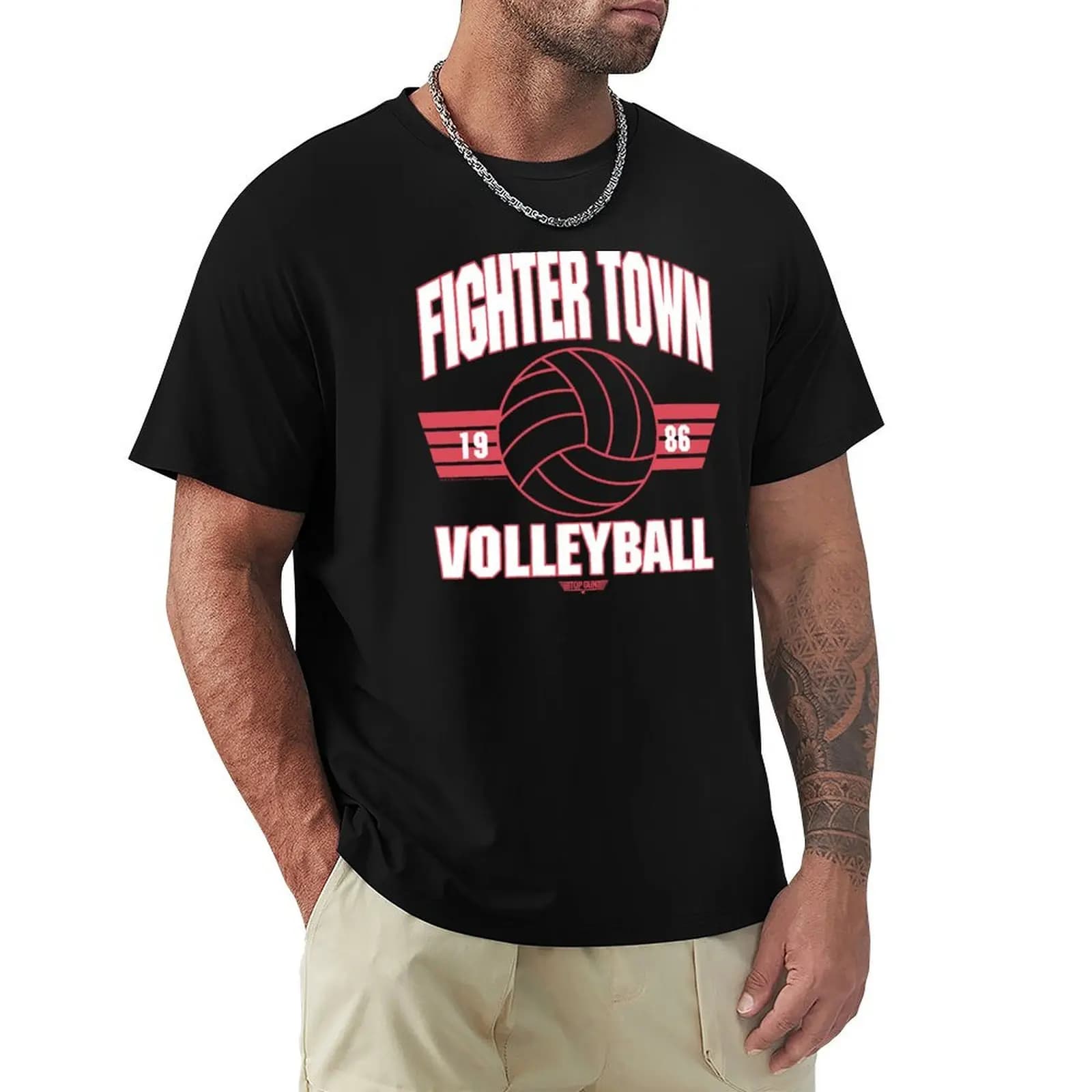 Top Gun Fighter Town Volleyball 1986 T-Shirt Casual All Match Short Sleeve T-Shirt