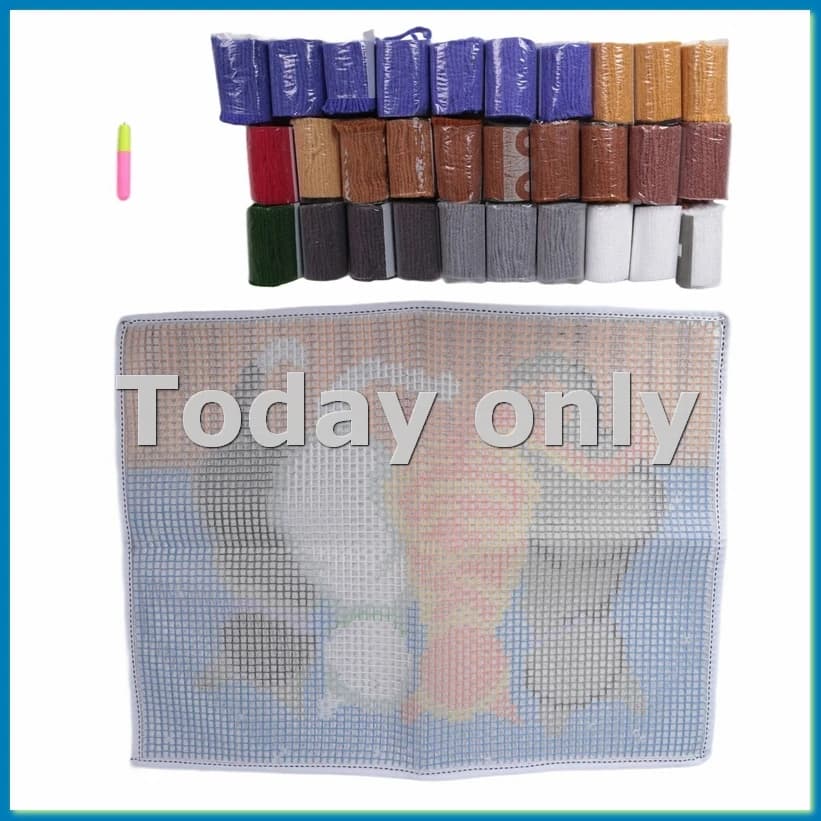 Kit for Carpets with Hook Hook, Filated Carpet for Cats, Pre-Stamped Canvas, Bearing, Crochet Carpet, Sofa Decoration - A32R