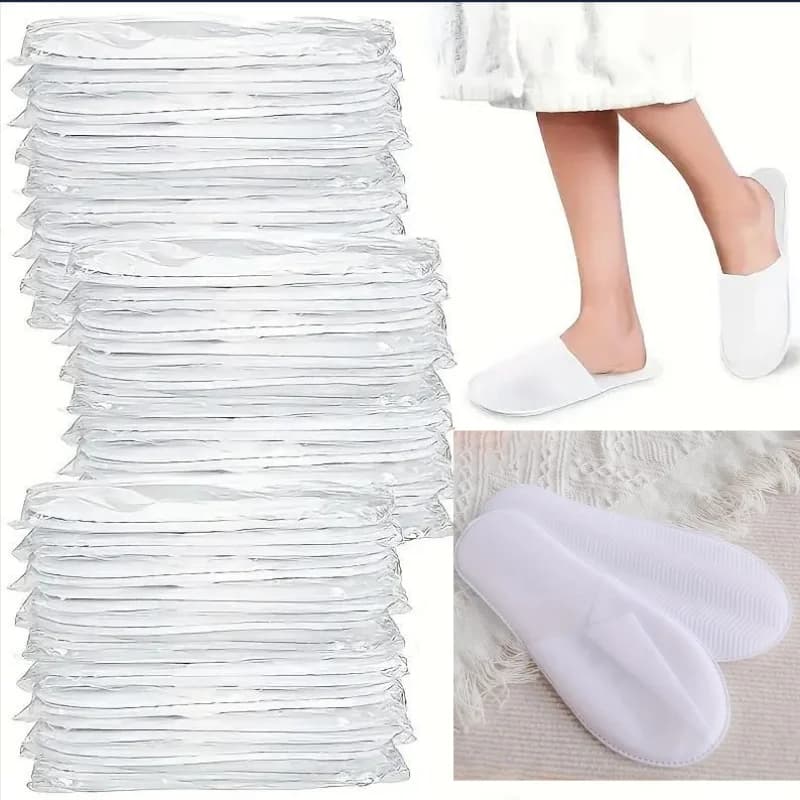 Pantofole da hotel e spa di lusso da 20/50 pezzi: pantofole da viaggio antiscivolo, comode e usa e getta, confezionate singolarmente, pantofole in tessuto bianco per uomo e donna, perfette per la casa, i viaggi e il relax, abbigliamento casual | Pantofole unisex | Texture morbida