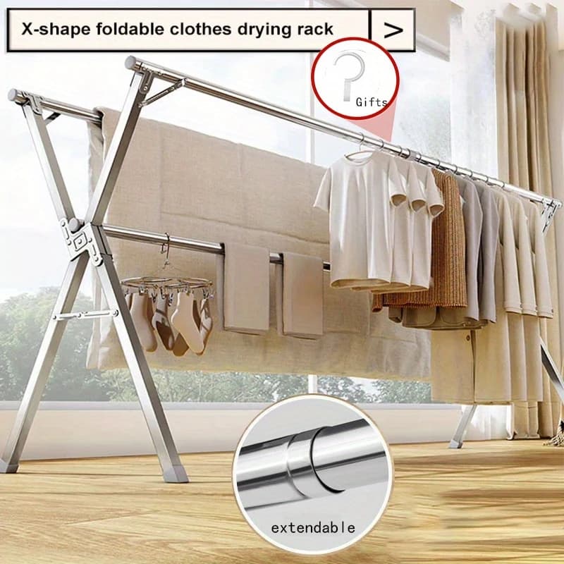 X-shaped stainless steel folding rod, universal clothes rack for interior and exterior, whitewashing and quilting, organizer to store objects