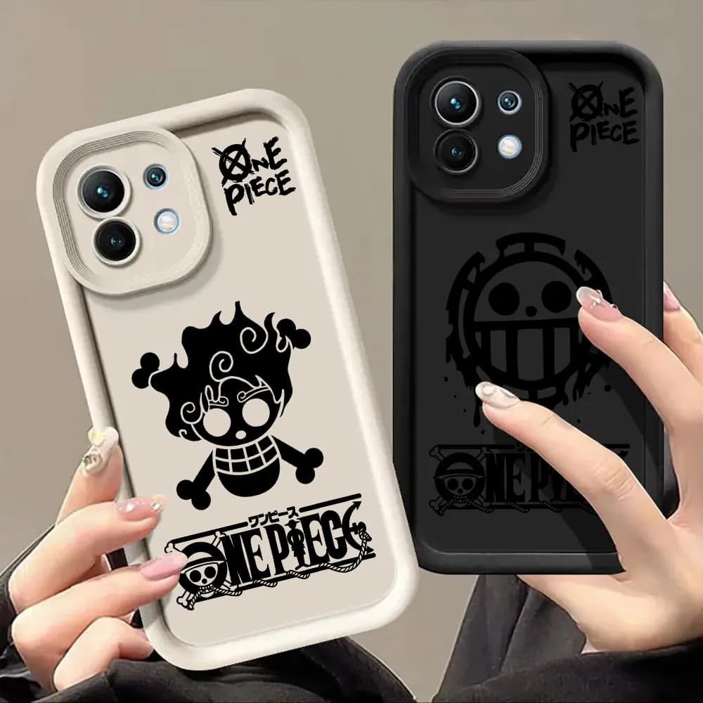 Custodia in Silicone Nera con Logo One Piece per Xiaomi 15T 14T 13T Pro 15Ultra 17Pro Max Poco F7 X7 X6 F5 M6 M7 Pro 5G, Cover Morbida per Telefono