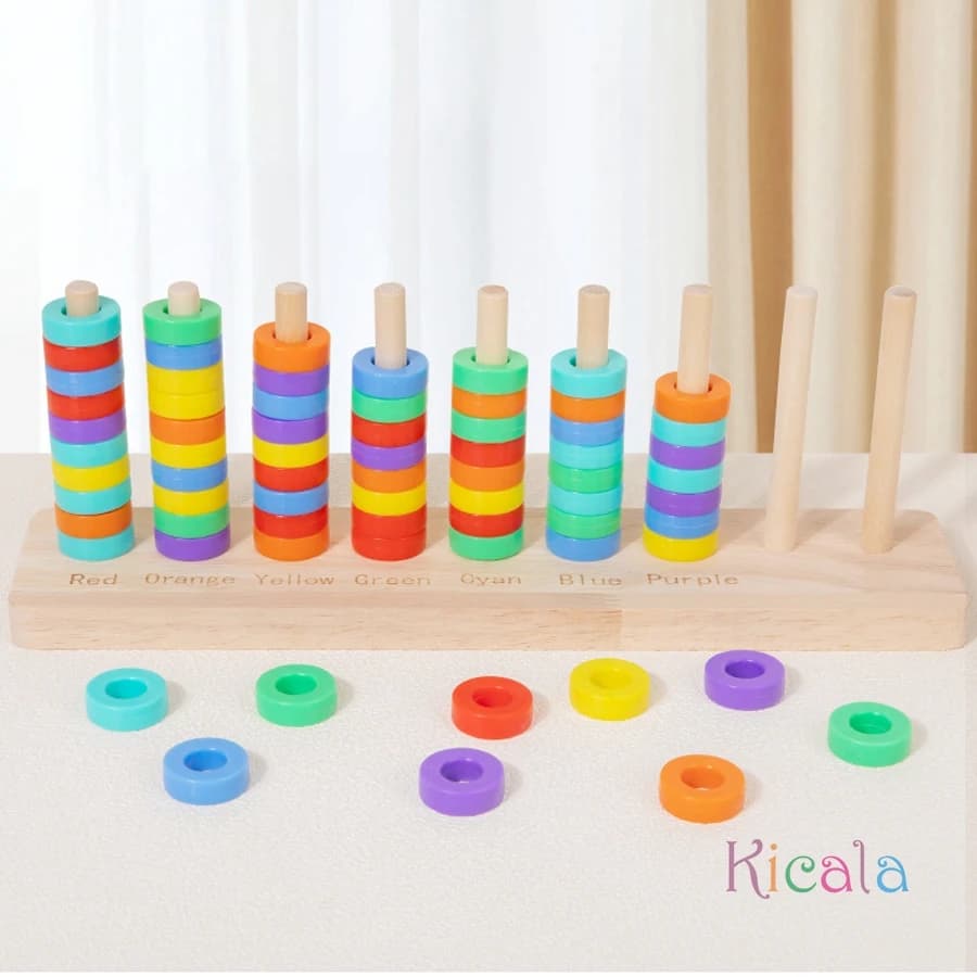 Early Educational Toy for Kids Rainbow Ring Game Exercise Coordination Eye-Man Intelligence Develop table wood educational toys