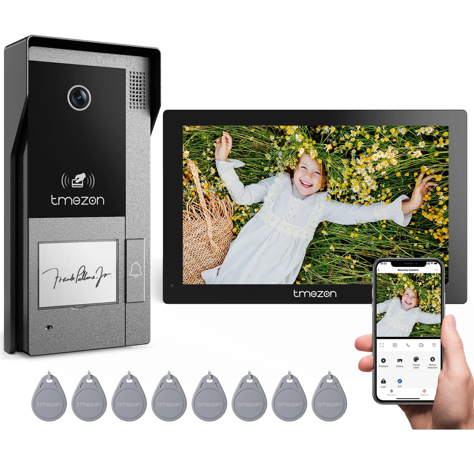 TMEZON WiFi Video Door Phone 2 Wire, 7'' Touch Screen 1080P Video Doorbell Intercom System, Human Motion Detection, TUYA/RFID Ca