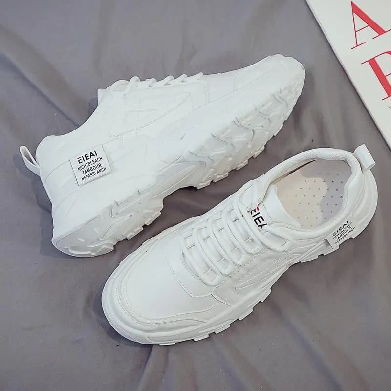 Spring 2024 Dad Trendy Shoes Casual Running Men's Heightening Shoes Versatile White Sneakers Leather Shoes Sporty Style