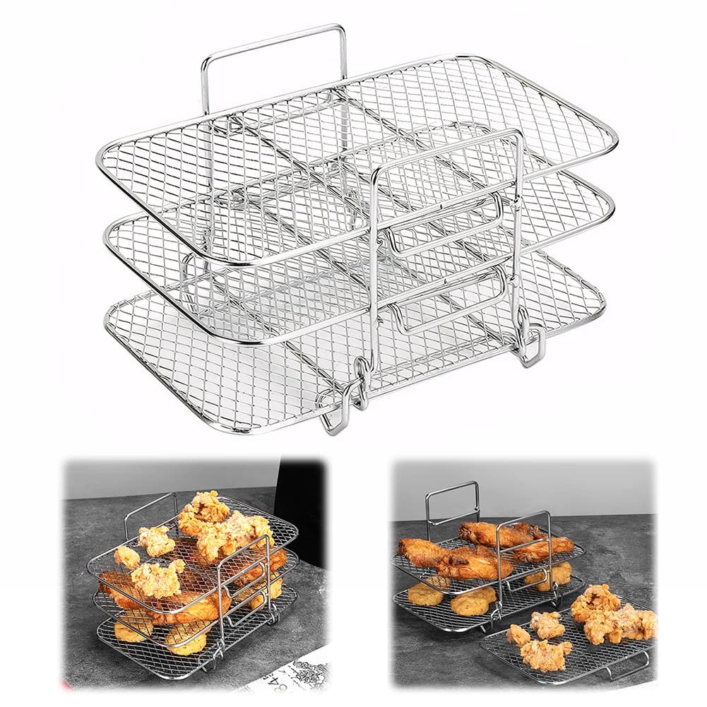 Griglia per Friggitrice ad Aria, Supporto Impilabile a 3 Livelli per Forno e Vaporiera, Accessori Multifunzionali per Friggitrice ad Aria