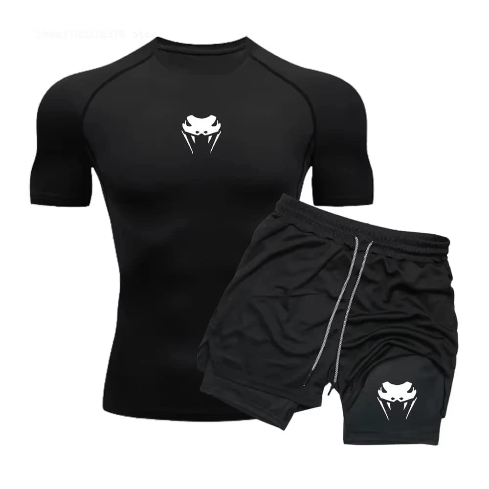 Completo da palestra modellante per uomo, t-shirt e pantaloncini traspiranti, perfetti per tutti gli allenamenti e per mostrare i tuoi progressi