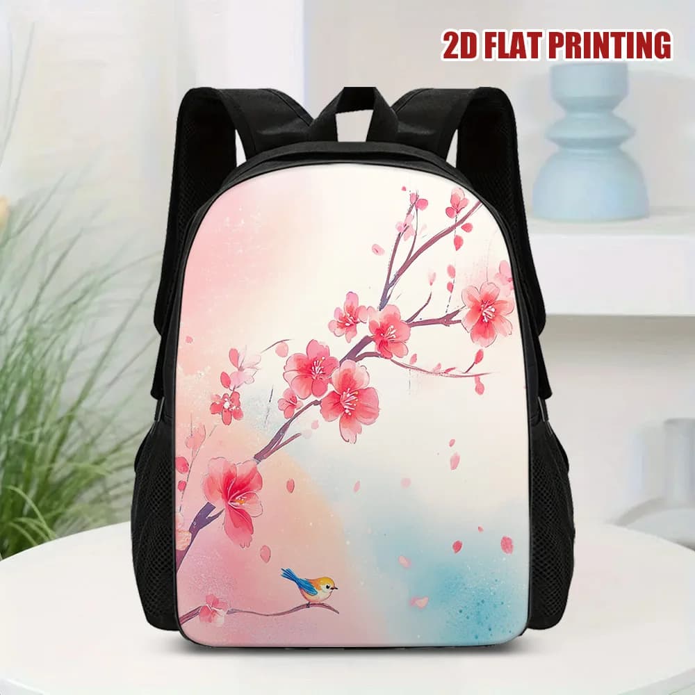 Cherry blossom print backpack - Light book bag with laptop compartment, durable spring floral design for everyday use