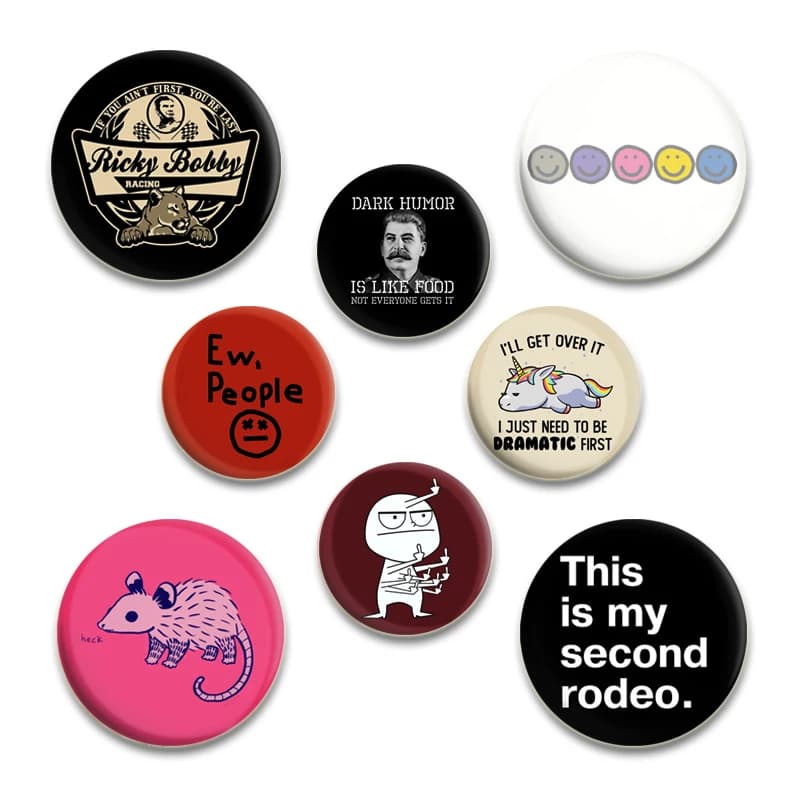 Taters Funny Quotes Cat Heck Ricky Bobby Racing Round Button Pin Creative Brooch Figures Pins for Backpack Clothes Decoration