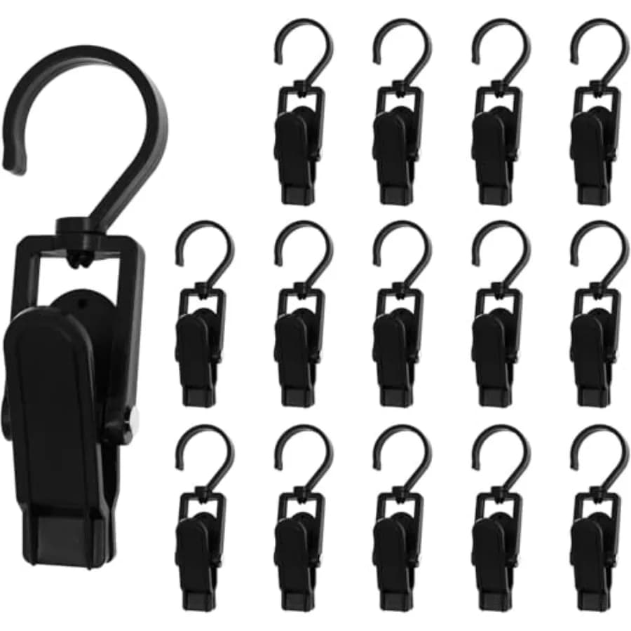 15 Pcs Plastic Travel Swivel Hanging Laundry Hooks Clip, Curtain Clips