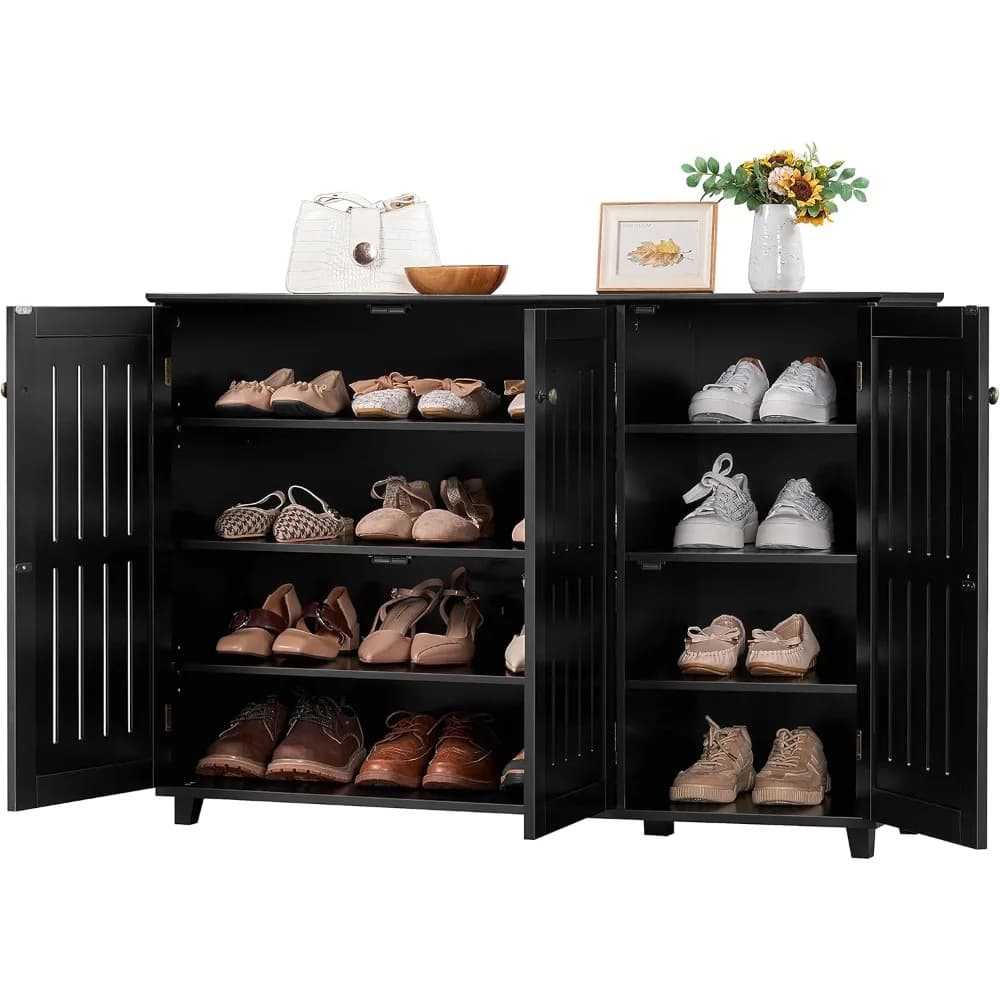 Topeakmart Scarpiera, Scarpiera at 4 levels with wing with loophole, Organizer for wooden shoes with adjustable shelves, S narrow