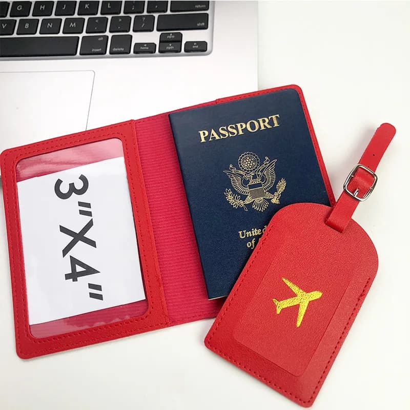 Etichetta per bagagli in pelle PU Set porta passaporto custodia protettiva per passaporto porta carte di credito portatile da viaggio accessori da viaggio