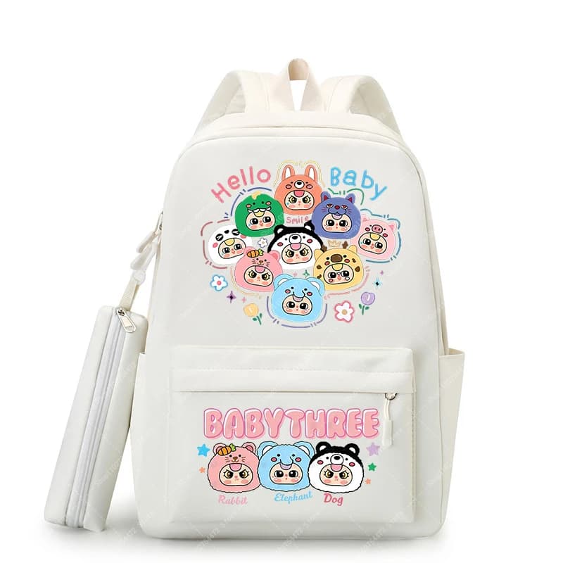 Zaino Scolastico per Bambini con Astuccio, Design Cartone Animato, Set Casual per Tre Bambini, Astuccio Kawaii per Cancelleria