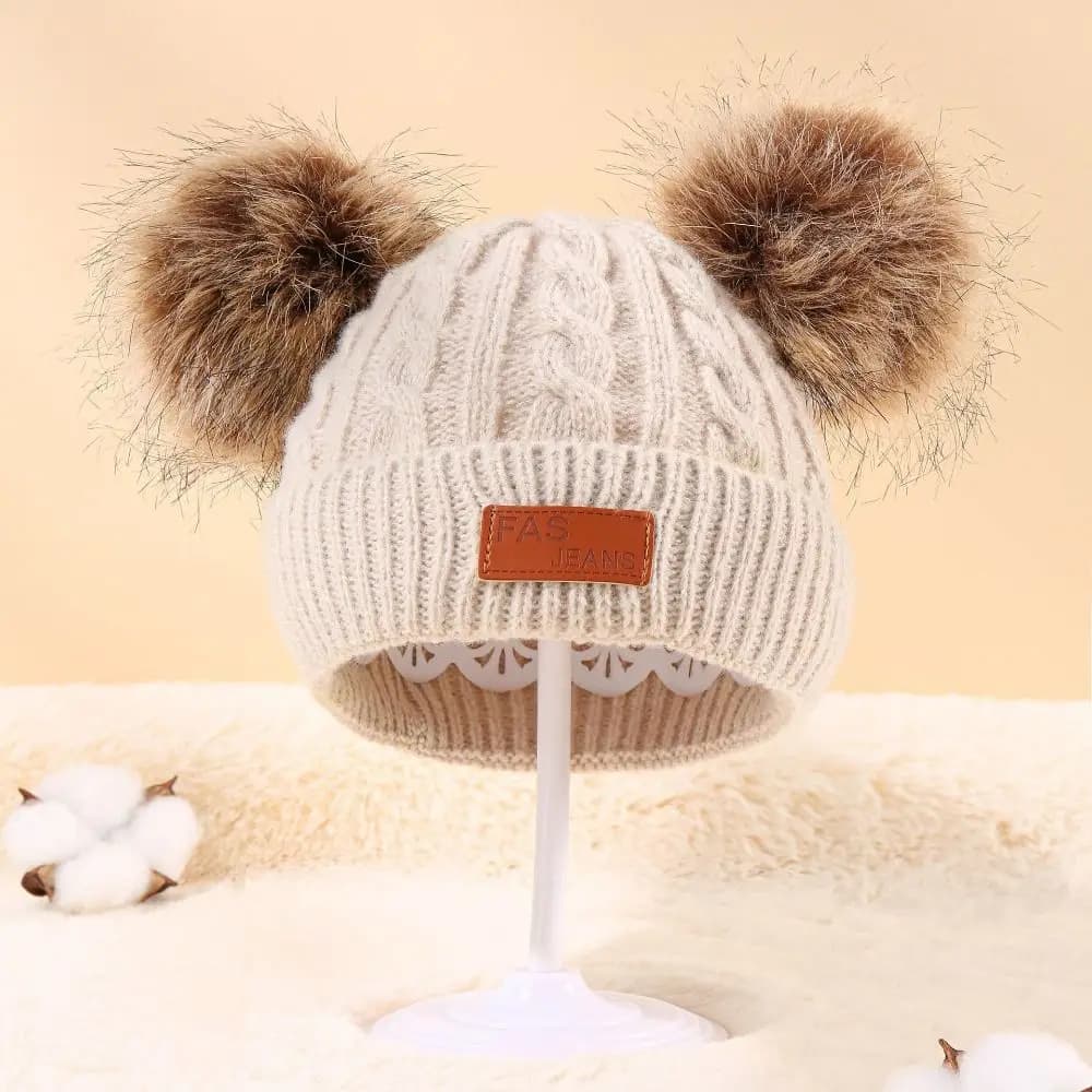 Solid Color Baby Hat Scarf Gloves Set Warm Thicken Knitted Beanie Toddler Bonnet Pompom Windproof Winter Hat Scarf Gloves