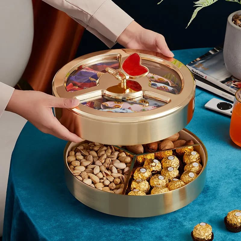 New Year's gift candy box, dried fruit storage box, light luxury style sealed snack compartment box, metal multi-layer nut box