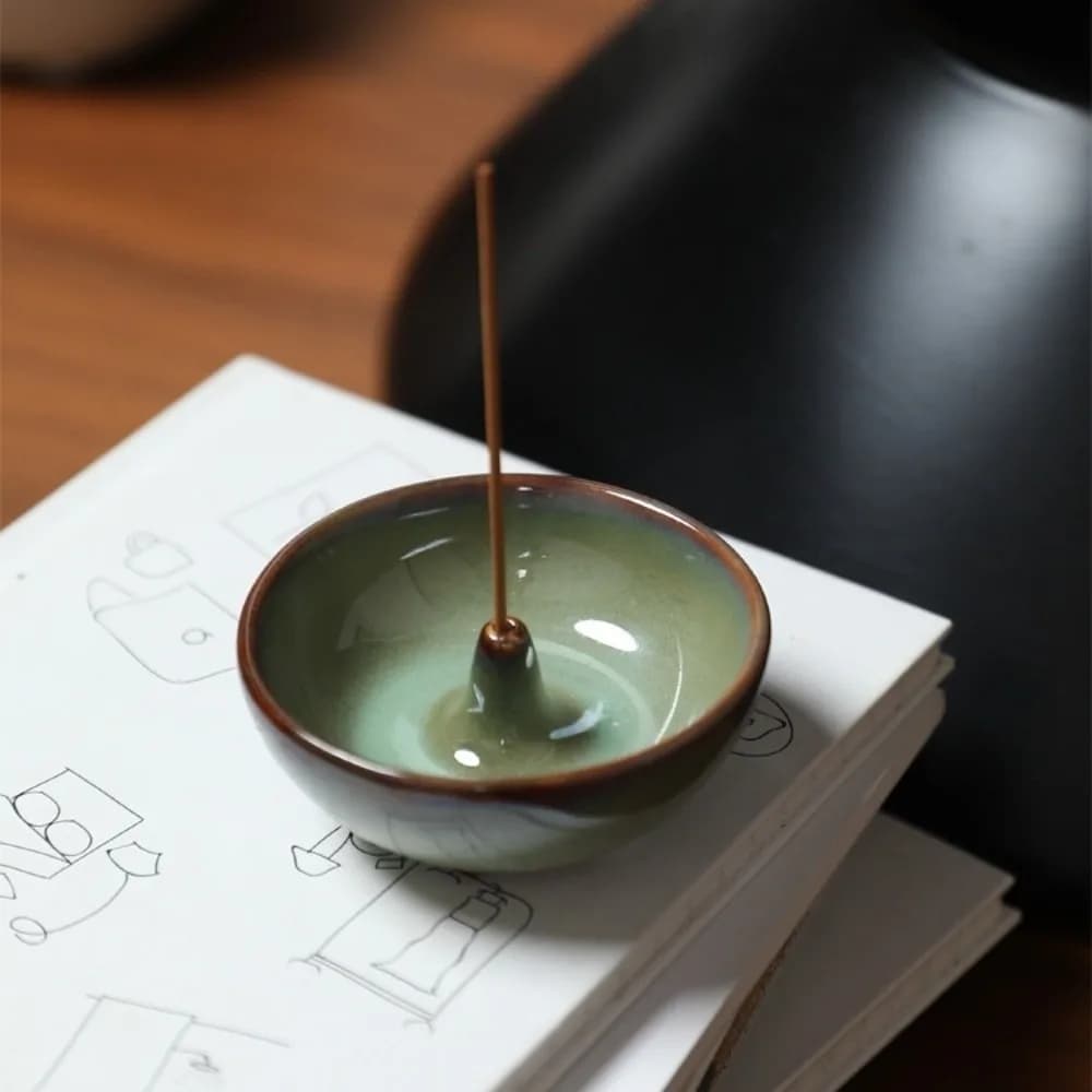 Decorative Retro Incense Holder Zen Style Round Incense Stick Burner Ceramic Sturdy Agarwood Tray Meditation