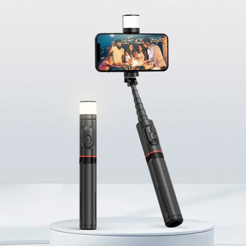 360 ° Supporto da pavimento per selfie stick con luce di riempimento rotante, dispositivo per selfie.