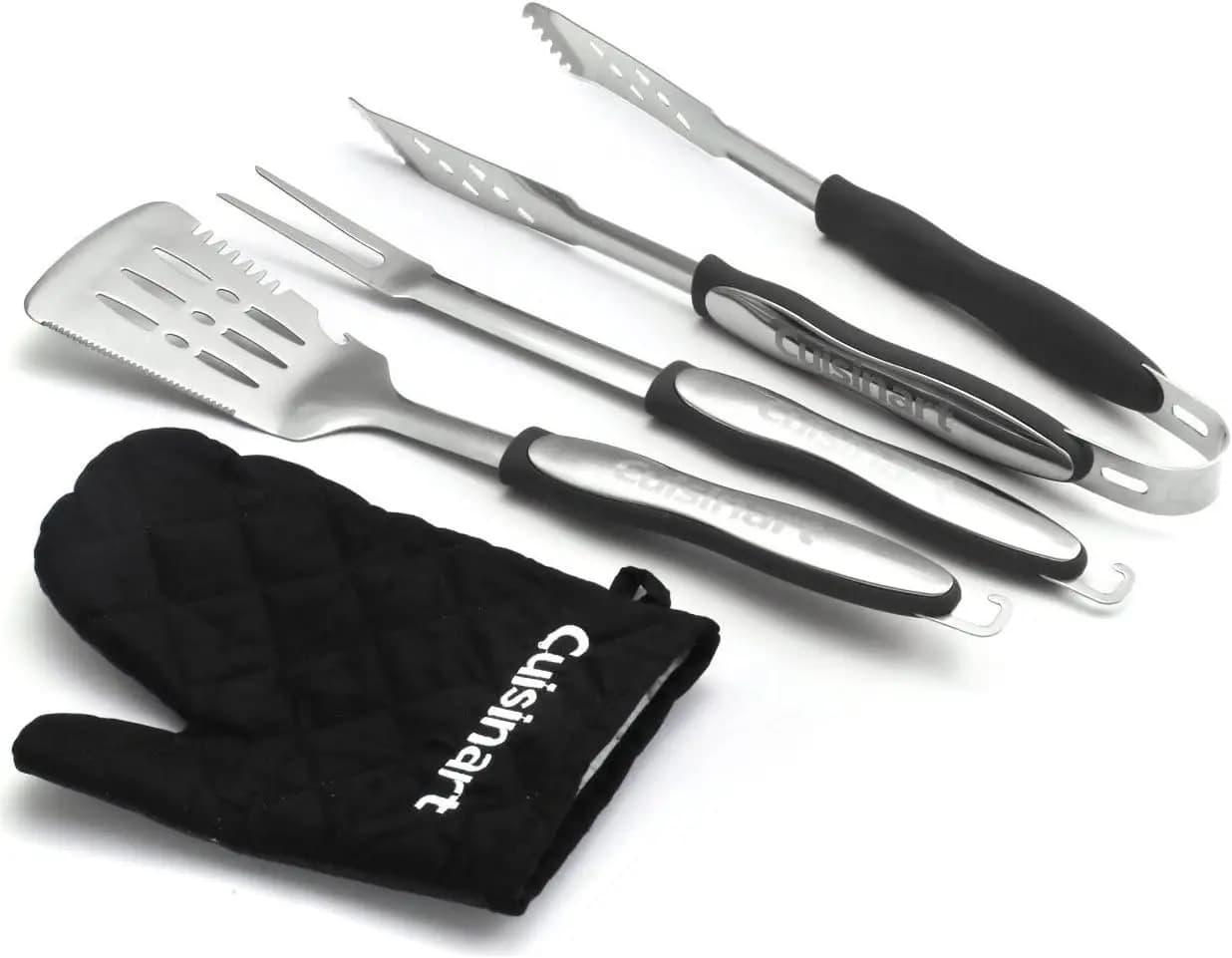 Set di Utensili per Barbecue con Guanto Resistente al Calore, 3 Pezzi Accessori BBQ Neri per Cucina all'Aperto