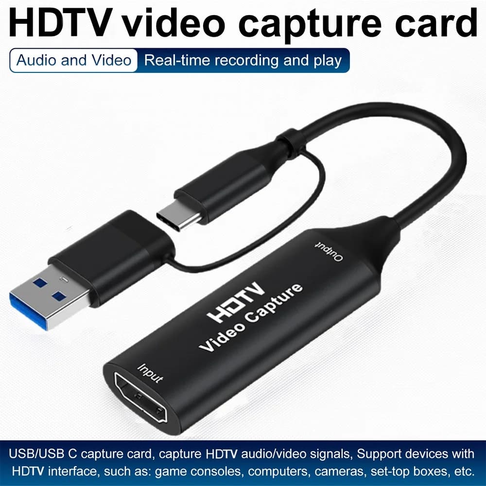 Adattatore di acquisizione video e audio 4K 1080P HDMI compatibile con USB A, USB C, USB 2.0 per streaming e registrazione, compatibile con OBS Studio e PotPlayer