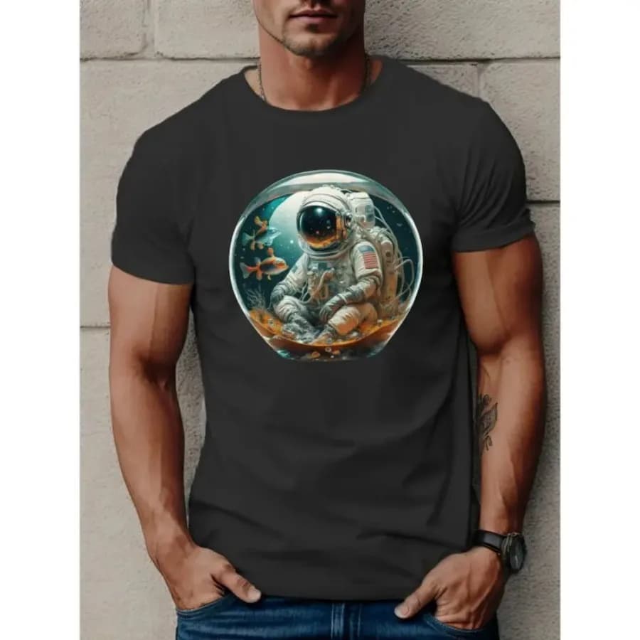 【Nuovo arrivo】 T-shirt con grafica Astronaut Fishbowl, arte surreale dell'acquario spaziale, top casual unisex