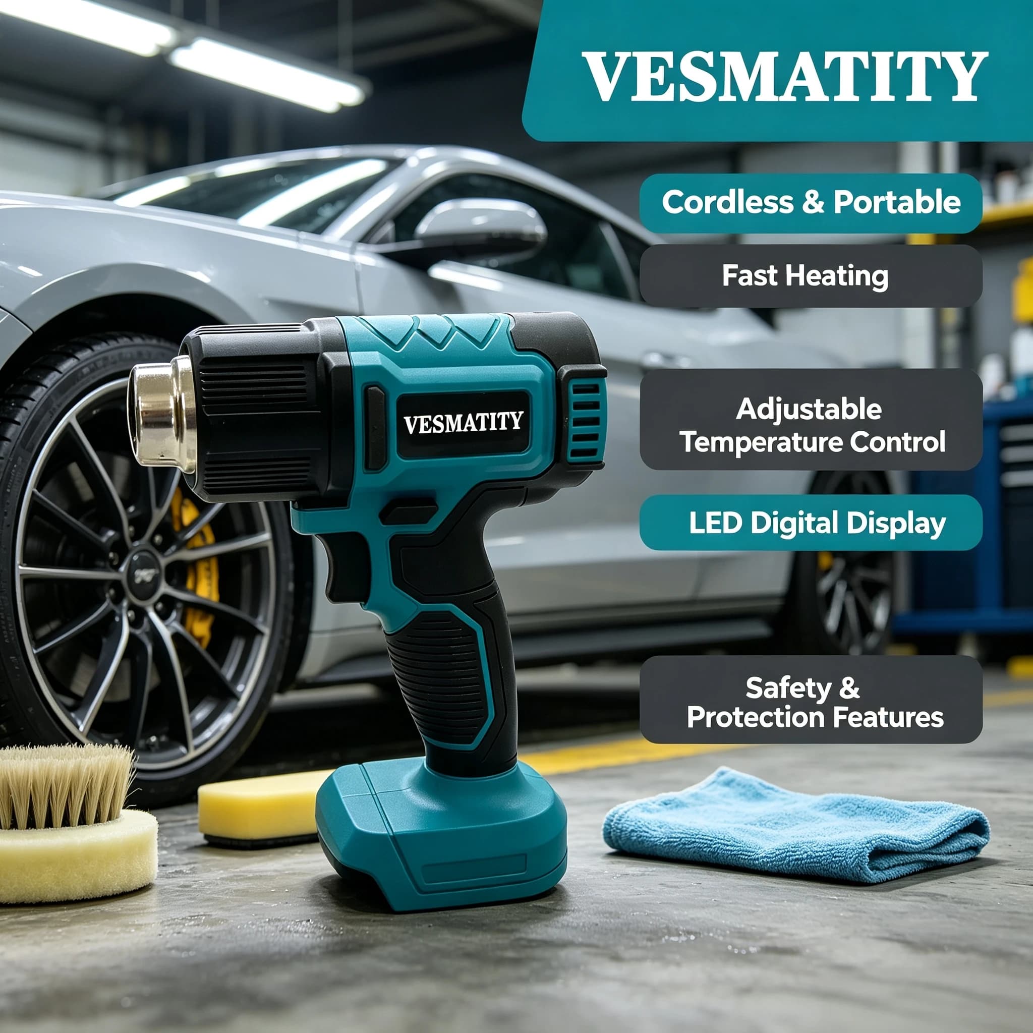 VESMATITY Industrial Heat Gun 18V 20V Cordless Adjustable Temperature Hot Air Blower Handheld Max Pro Plus Unit