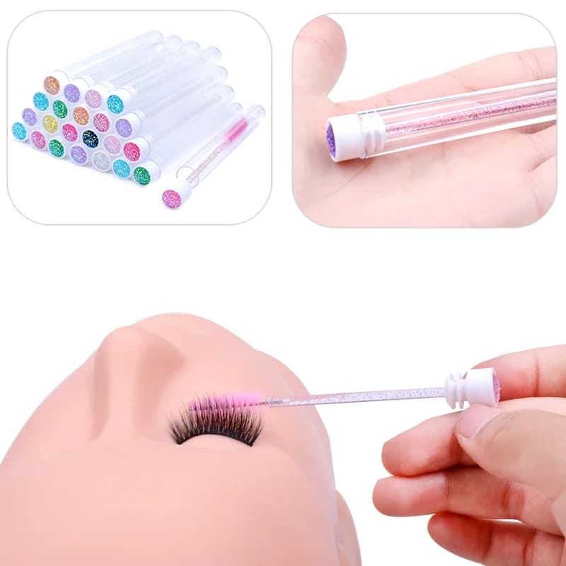 20-piece eyelash brush with 20-piece dust tube containers: reusable wands for eyelash mascara, replaceable makeup applicators tools