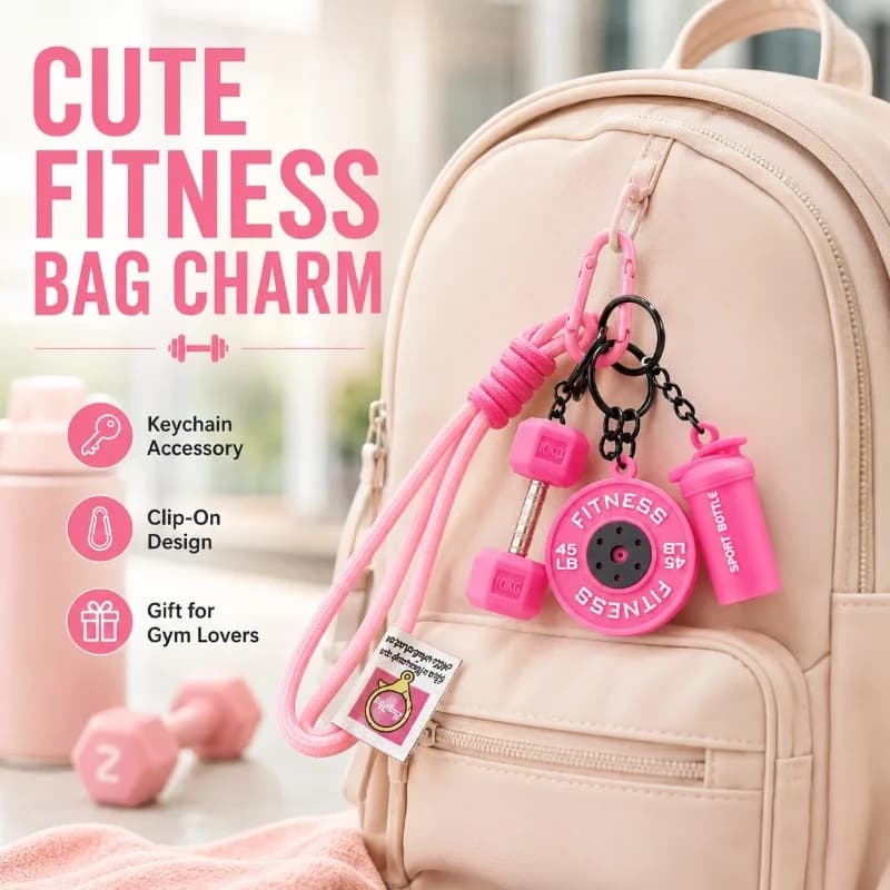 Mini Gym Keychain Bag Charm with Dumbbell Weight Plate and Shaker Bottle Pendants, Colorful Key Ring Gift for Fitness Lovers