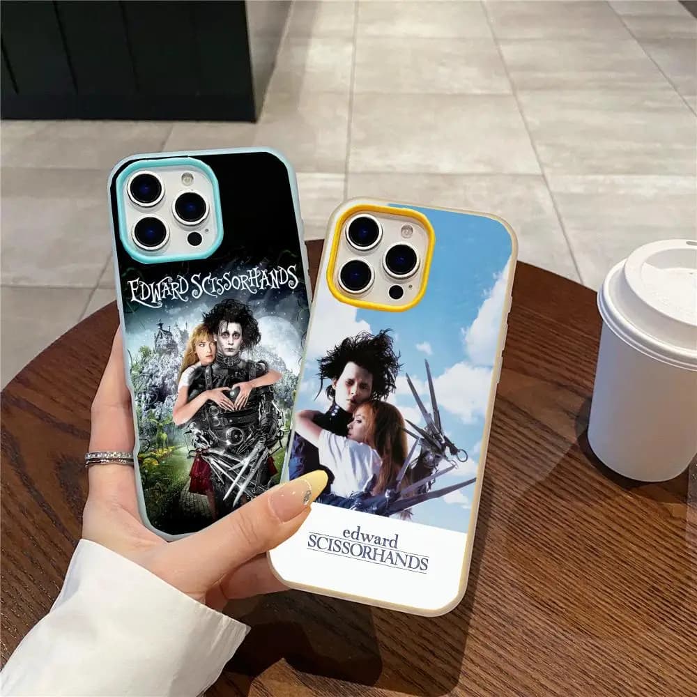 Custodia per telefono Edward Scissorhands in gel a doppio strato antiurto per iPhone 17 16 15 14 13 12ProMax