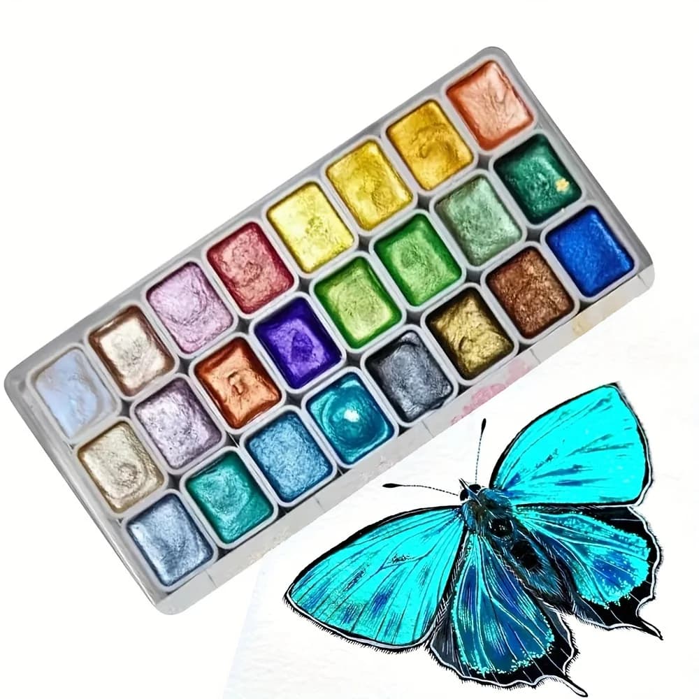 24 Shades Metallic Pearl Watercolor Pigment Set Glitter Solid Paint for Nail Art Painting Calligraphy Craft Accessories