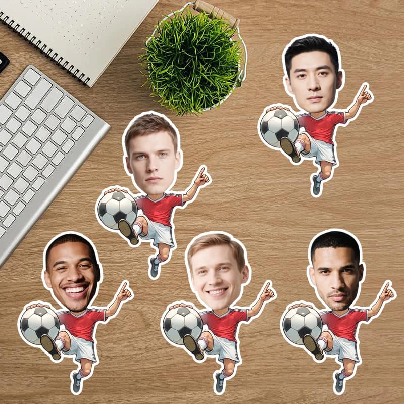 25/50 Pezzi Adesivi Personalizzati con Ritratto, Stile Calcistico Divertente, per Adulti e Bambini, Decorazioni Autoadesive per Partite di Calcio