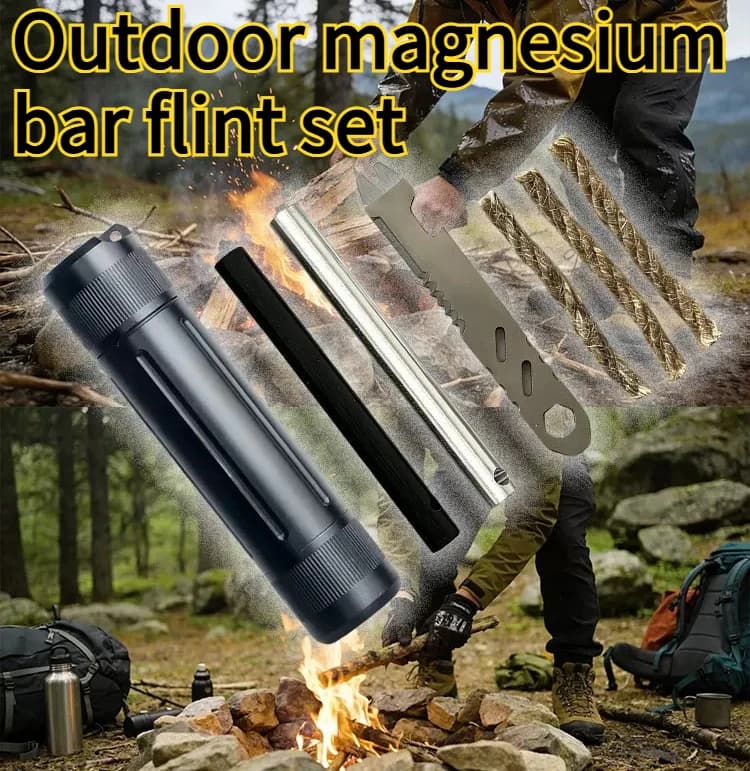 NEW Multi Functional Flint Magnesium Stick Set Outdoor Survival Equipment Camping Combination Tool