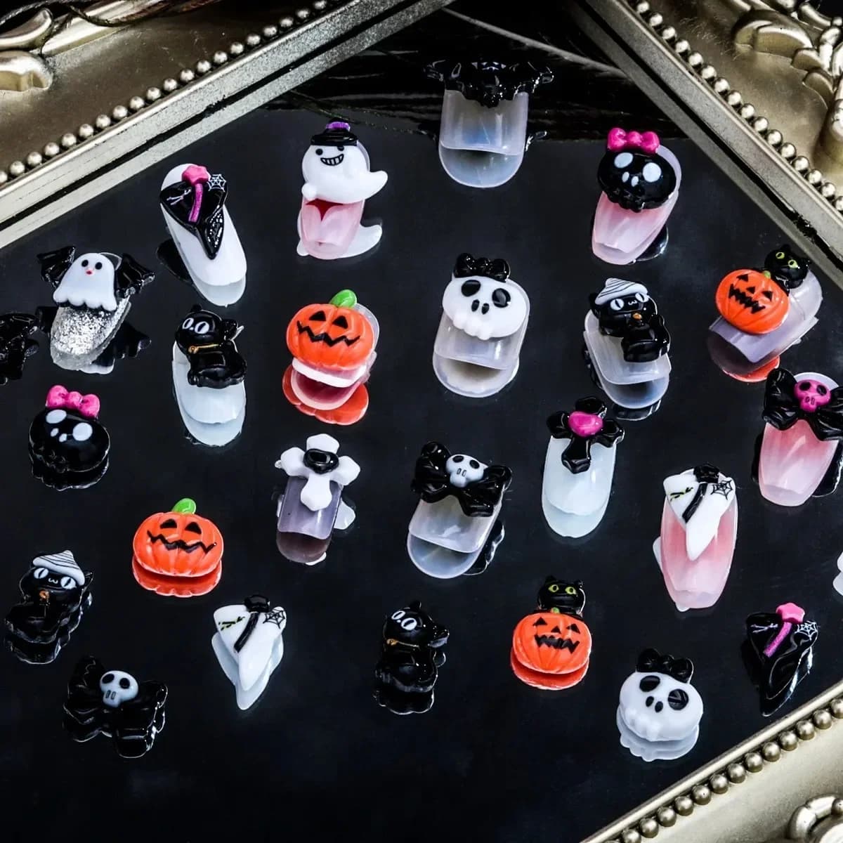 Z43 10 PZ Mini Divertimento Fascino Del Fumetto Halloween Arte Creativo Carino Pipistrello Zucca Mostro Unghie Gioielli FAI DA TE Tornante Fondo Piatto Accessorio