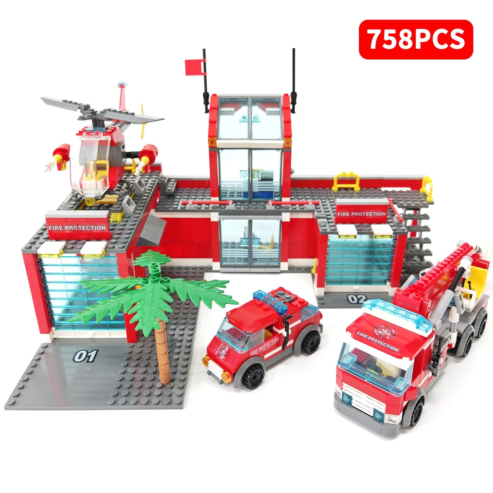 City Fire Station Building Blocks Set Fire Truck Helicopter Car Playset DIY Educational STEM Construction Bricks Kit Gift