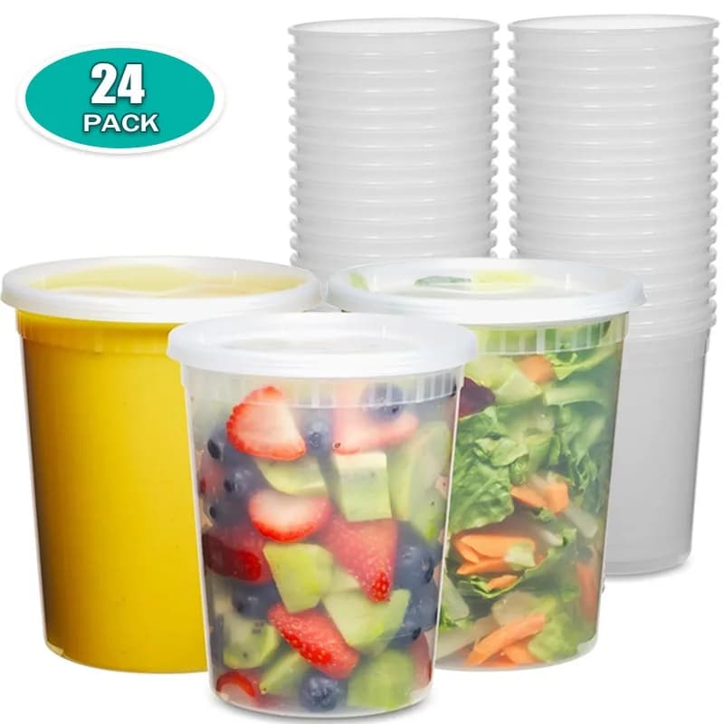Contenitori in plastica per alimenti Deli con coperchi ermetici Contenitori per congelatore da 8 once-32 once Contenitori per la preparazione dei pasti Contenitori per la preparazione dei pasti Senza BPA 24 pezzi