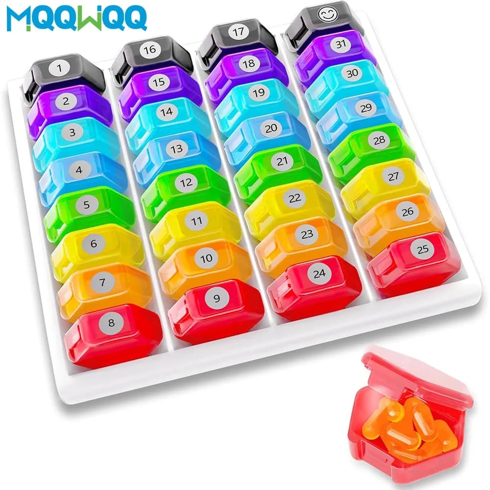 1 piece monthly pills, 31-day pills with labels, portable monthly pills for vitamins, medicines, fish oil, supplements