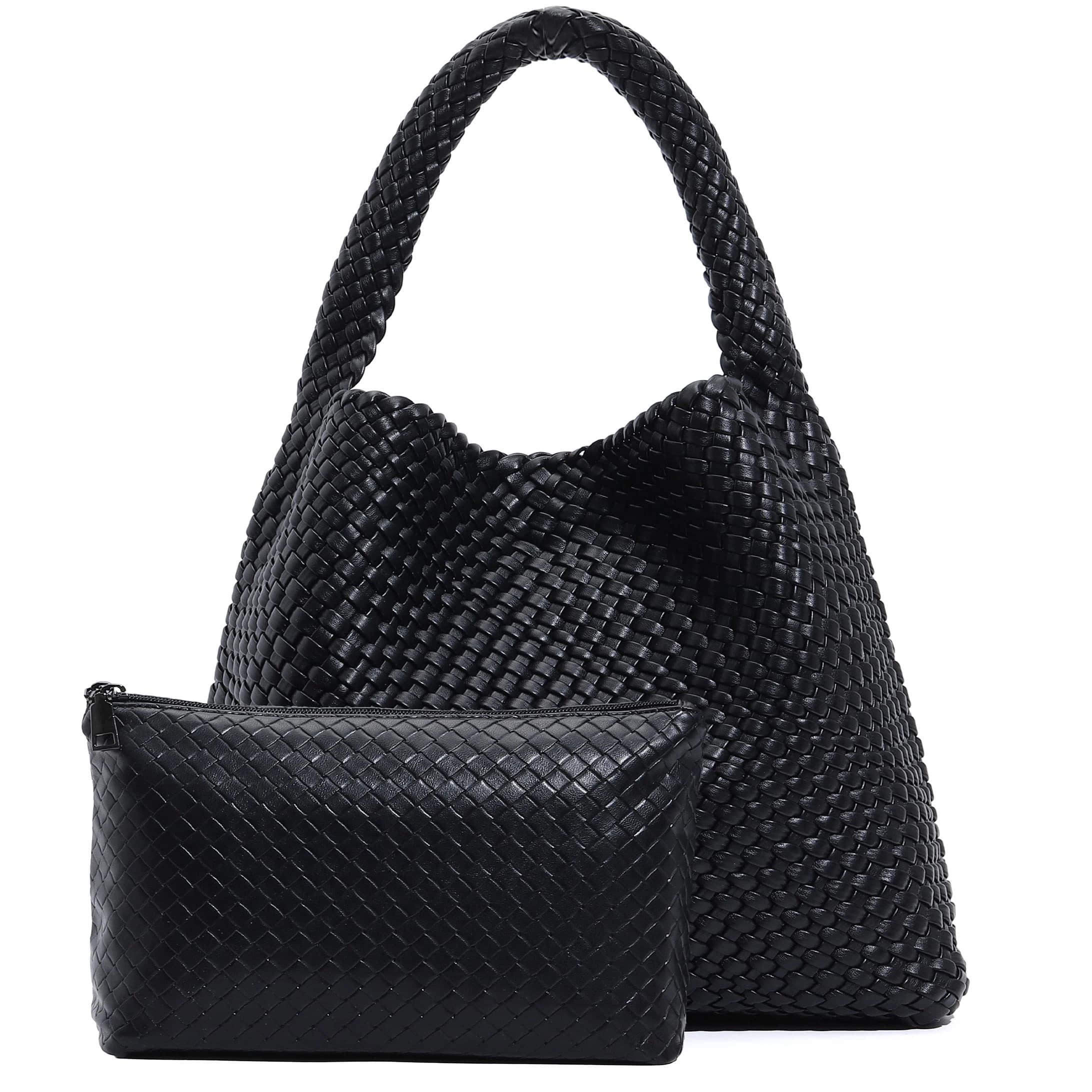 Large Braided Women's Bag with Wallet, Fashion Hobo Shoulder Bag, Soft Leather Soft Underwear Vegan Braided