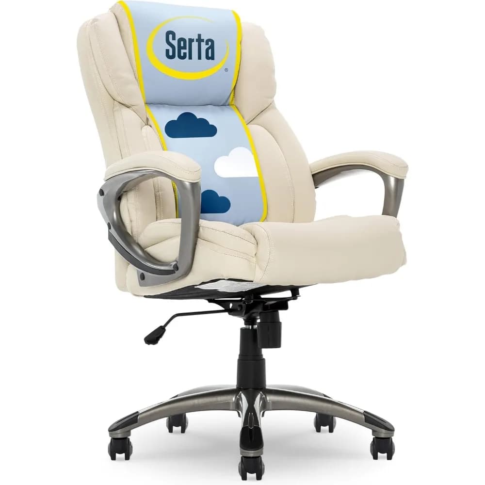 Sedia da ufficio direzionale Serta Garret, schienale medio ergonomico con supporto lombare, cuscino semi-peluche e cuscini per il corpo, bracciolo imbottito