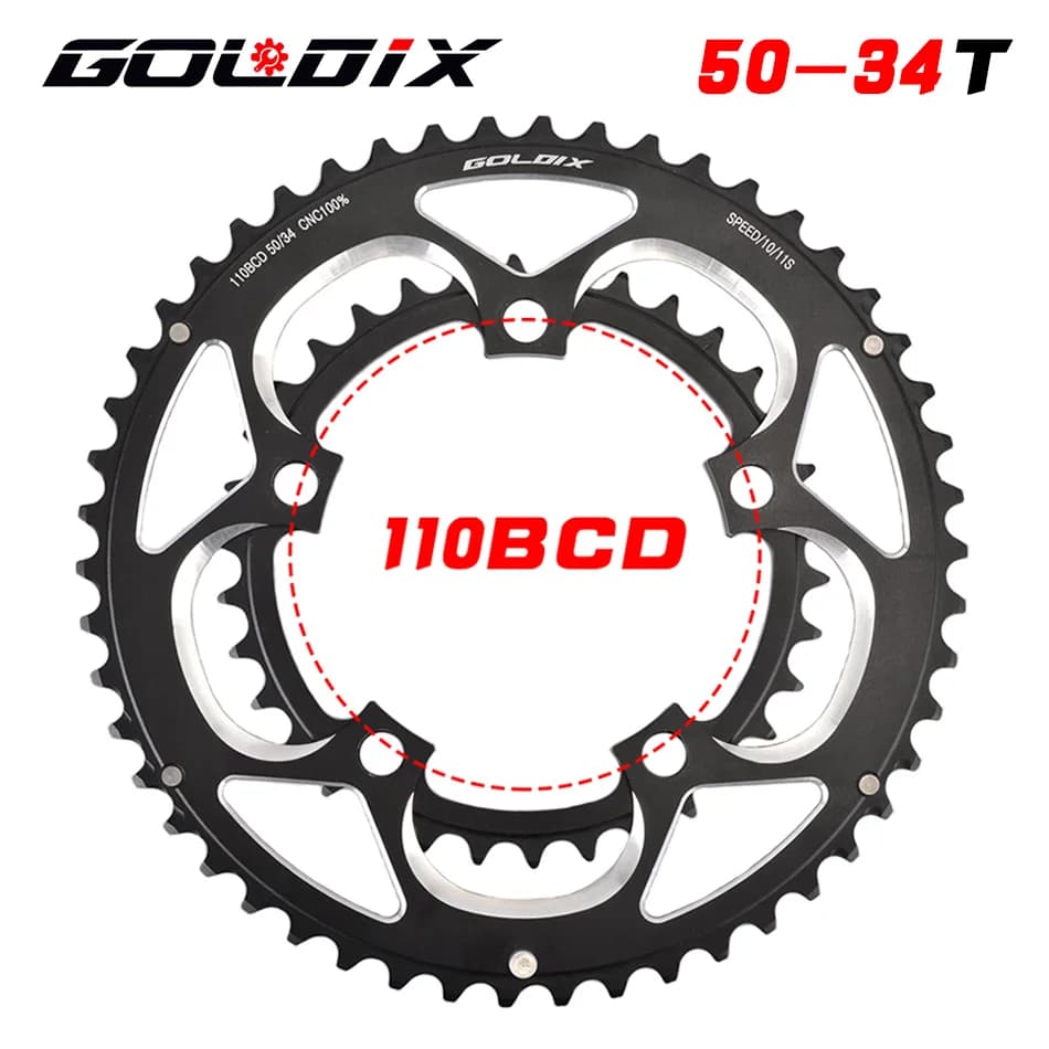GOLDIX 50T/34T 110BCD Corona Della Bicicletta Della Strada Ruota di Catena Piastra Doppio Rotondo Corona 9/10/11S Ultraleggero Parti Della Bici Per SRAM FSA